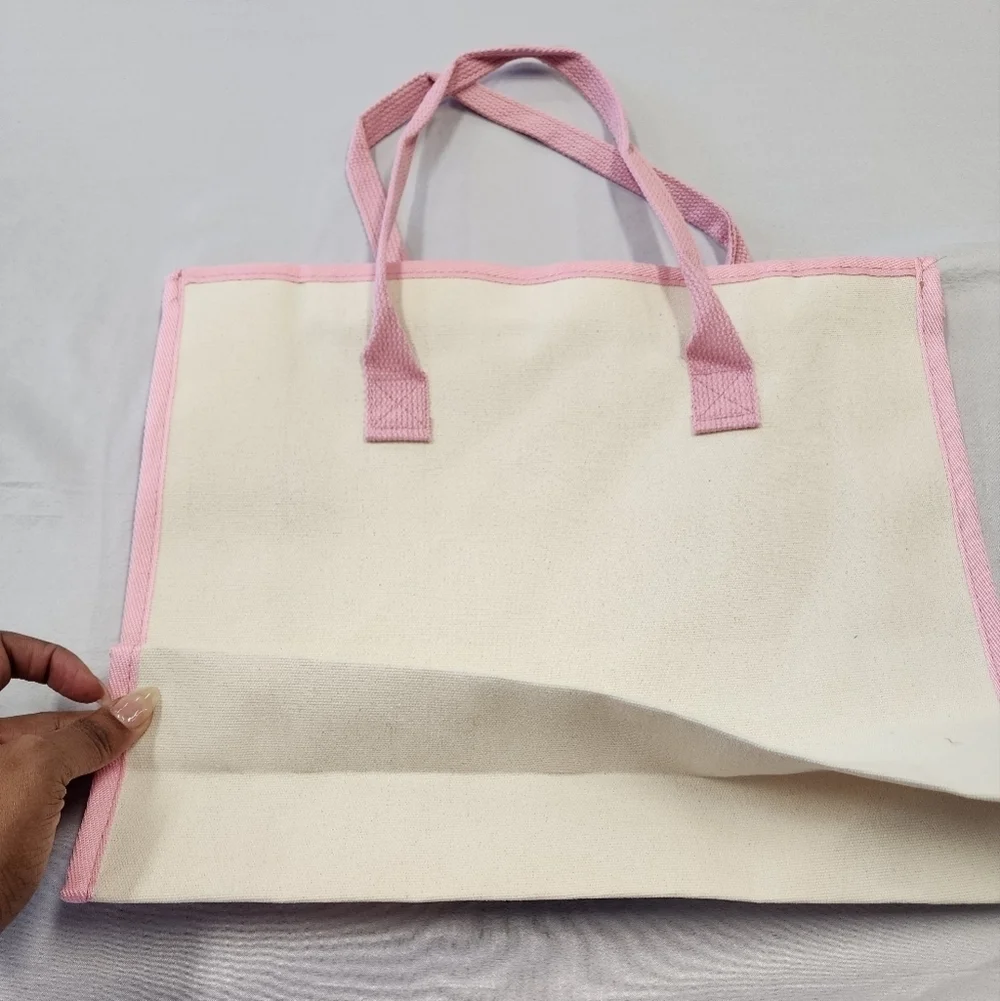 Hello Kitty Women's Pink Cream Canvas Bag Iconic Design Hand Travel Purse NWT